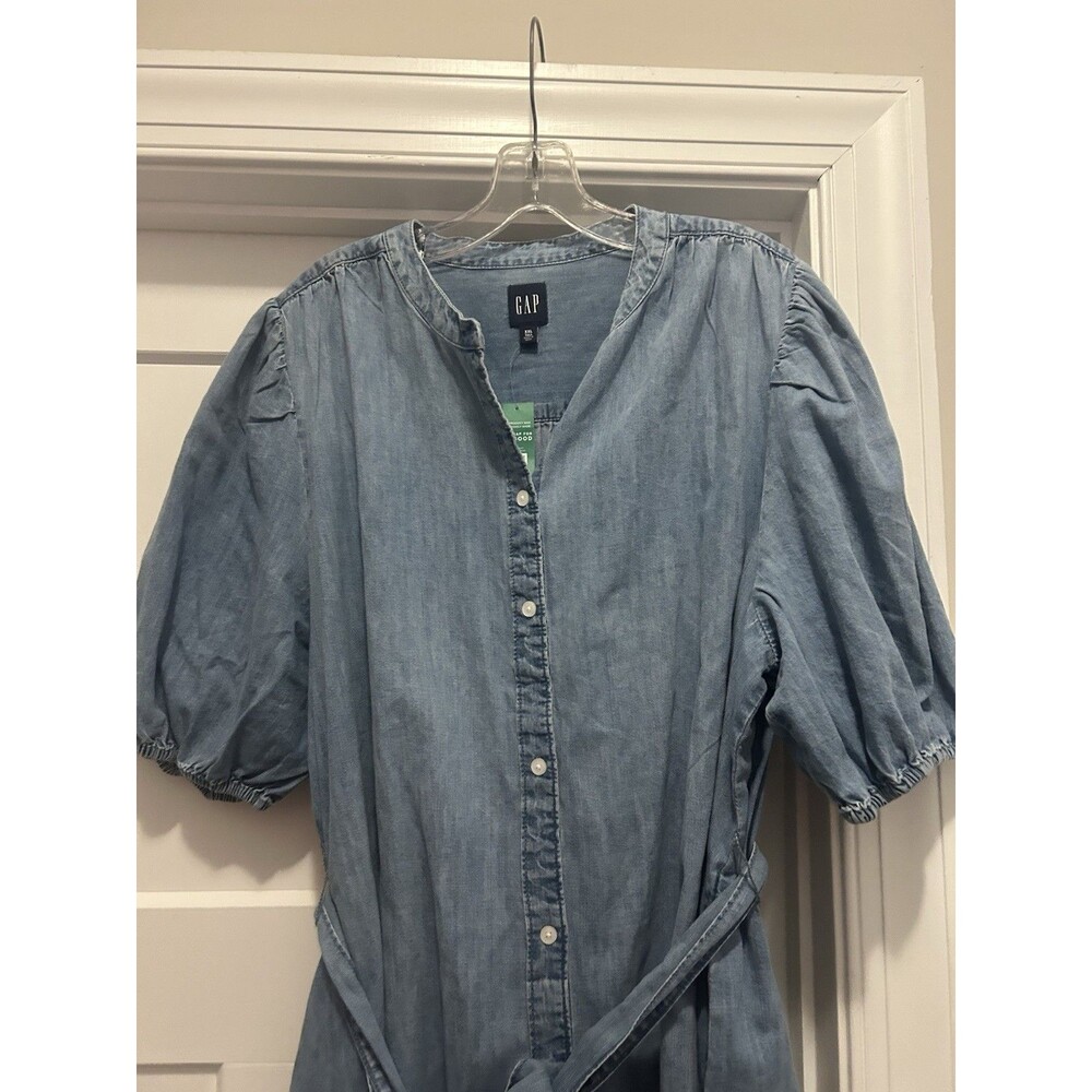 NWT $79 GAP Puff-Sleeve Denim Shirt Dress in Light Wash Blue Women’s XXL Tall - Picture 3 of 12
